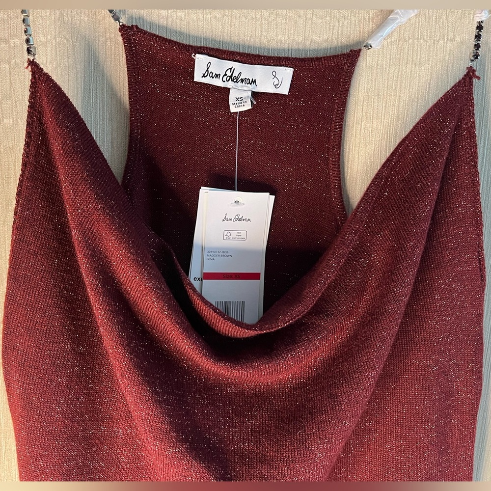 Sam Edelman Luxurious Knitted Holiday Top w/Metallic Yarn & Rhinestone Straps XS - Picture 2 of 14